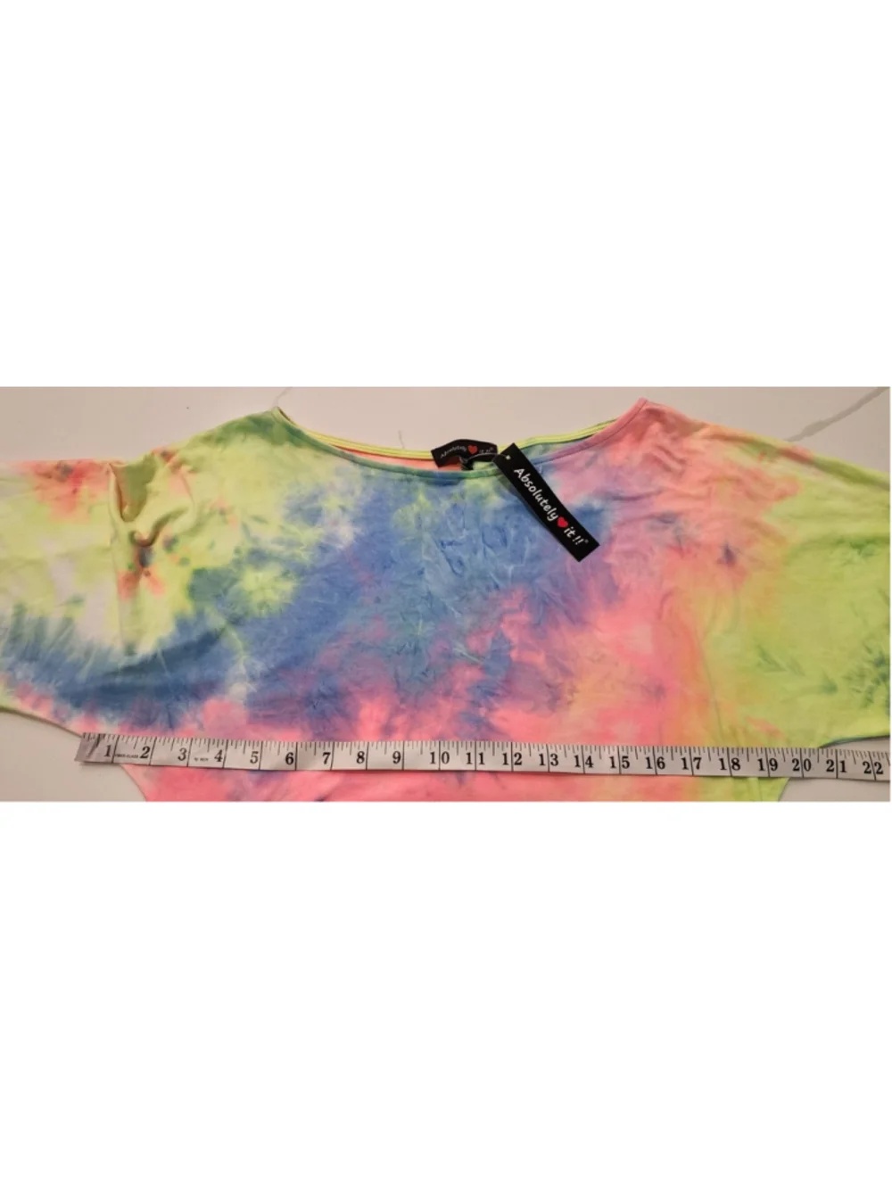Absolutely It!! Neon Rainbow Tie Dye Crop Top Long Sleeve S NWT Festival Boho